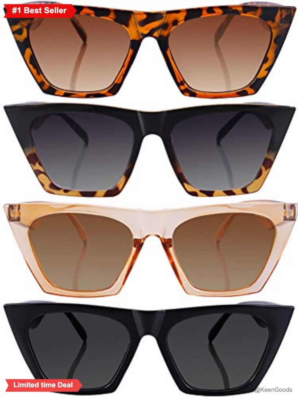 Retro Cat Eye Sunglasses for Women, 4 Pack, Vivid Color